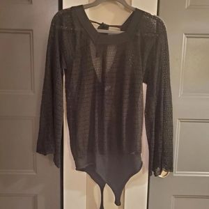 Free People Sheer Black Bodysuit
